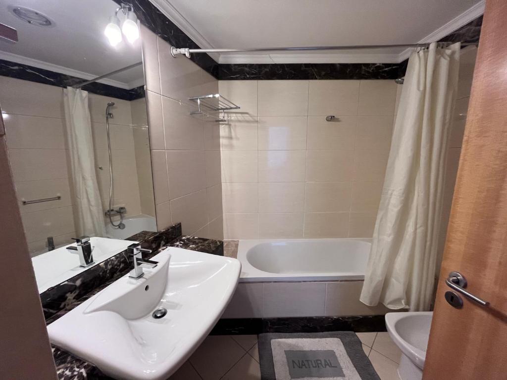 Bathroom vanity and bath