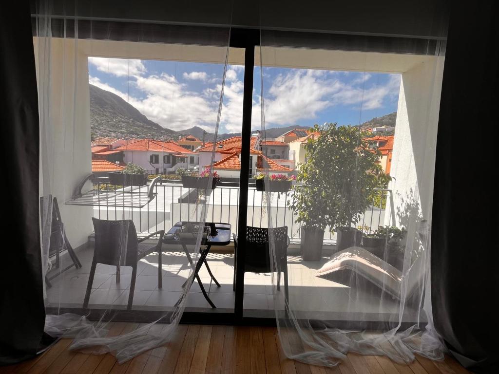 Terrace view through sliding doors